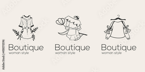 Set of abstract modern woman fashion logo template suitable for boutique