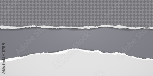 Torn of white and squared paper are on dark grey background for text  advertising or design. Vector illustration