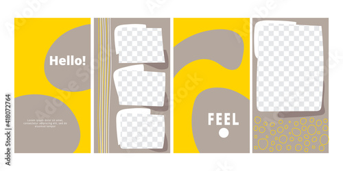 Set of trendy style posters. Yellow grey phone digital decor wallpaper, widget design, aesthetic lock screen. Simple modern abstract backgrounds vector illustration
