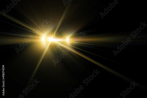 Lens flare light over black background. Easy to add overlay or screen filter over photos