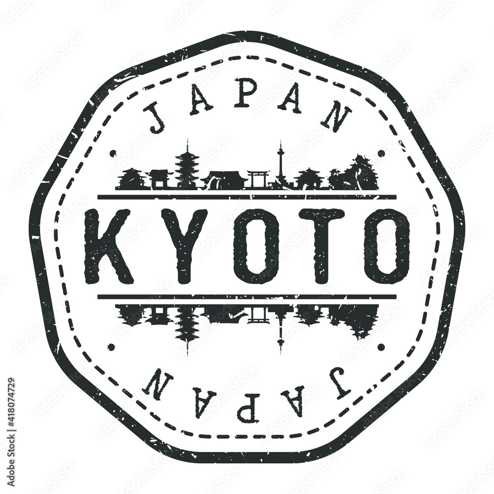 Fototapeta premium Kyoto, Japan Stamp Skyline Postmark. Silhouette Postal Passport. City Round Vector Icon. Vintage Postage Design.