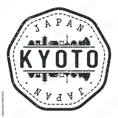Kyoto, Japan Stamp Skyline Postmark. Silhouette Postal Passport. City Round Vector Icon. Vintage Postage Design.