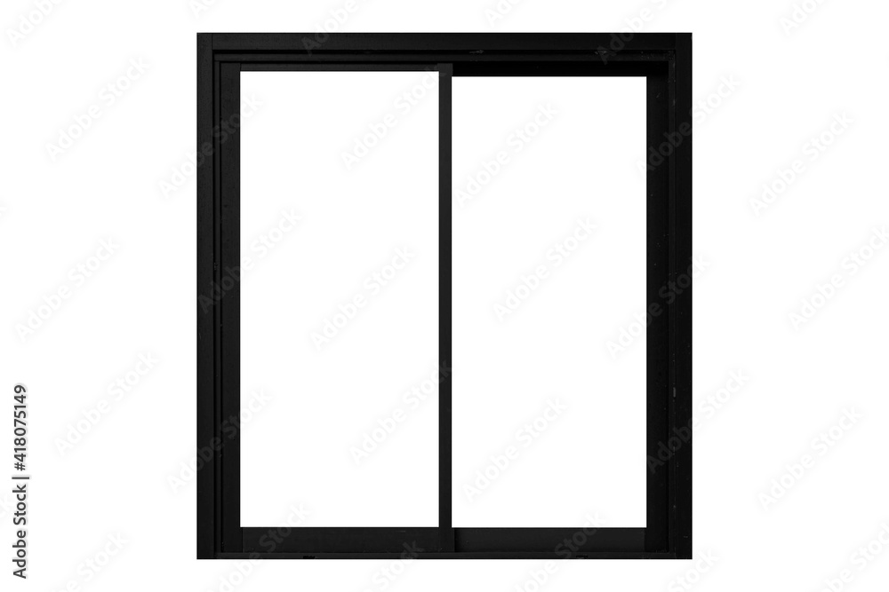 Black sliding aluminum window frame isolated on a white background Black sliding aluminum window frame isolated on a white background
