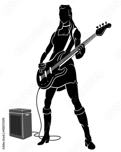 Base Guitar Player, Female Musician Silhouette