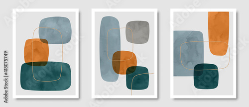 Set of trendy contemporary abstract creative minimalist hand painted compositions for wall decoration, postcard or brochure cover design in vintage style art.  
EPS10 vector.