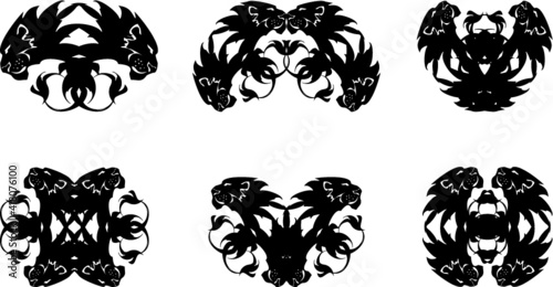 Double symbols of a lion's head on a white background. Flaming lion's symbols for logos, tattoos, sport emblems, prints, embroidery, stikers, decal, web icons, engraving, textiles, vinyl cutting, etc.