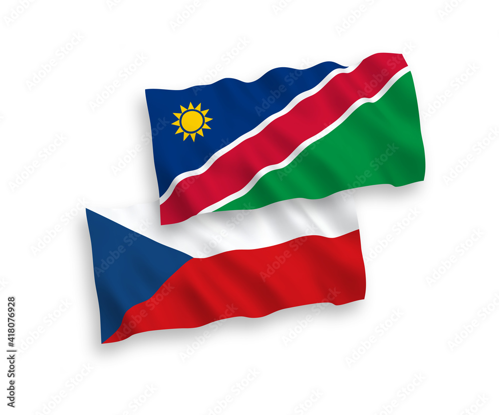 Flags of Czech Republic and Republic of Namibia on a white background Flags of Czech Republic and Republic of Namibia on a white background