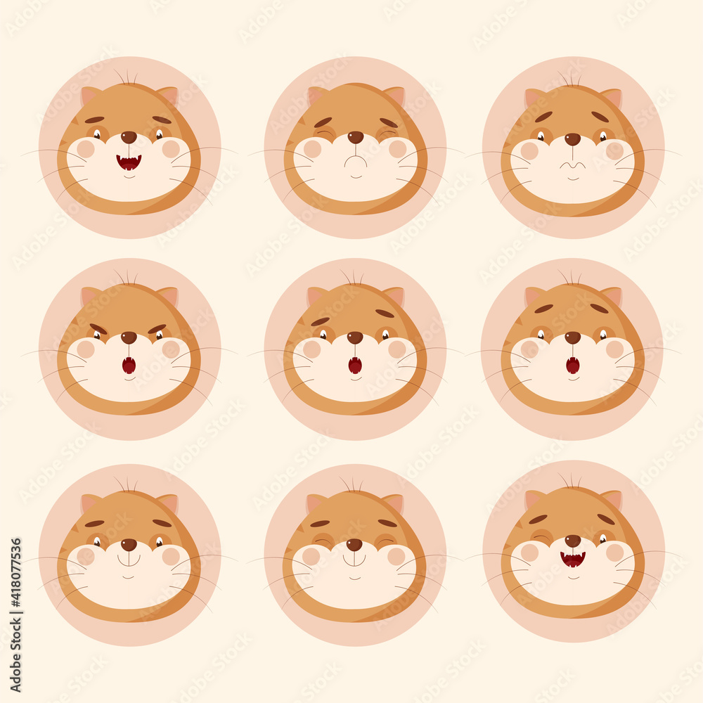 Set of cat emotions stickers cute vector illustration Set of cat emotions stickers cute vector illustration
