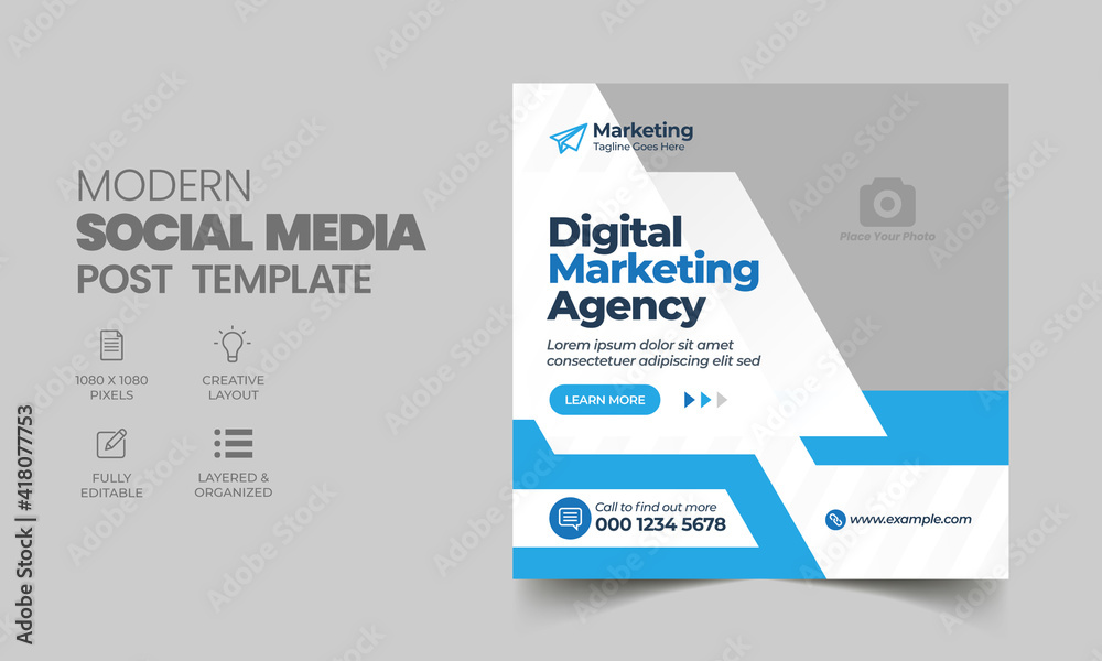 Modern promotion web banner for social media post template. minimalist square flyer for digital marketing 