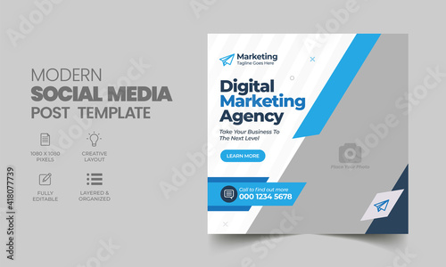 Modern promotion web banner for social media post template. minimalist square flyer for digital marketing 