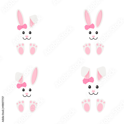 Cute kawaii rabbit face.Rabbit for a girl with a pink bow.