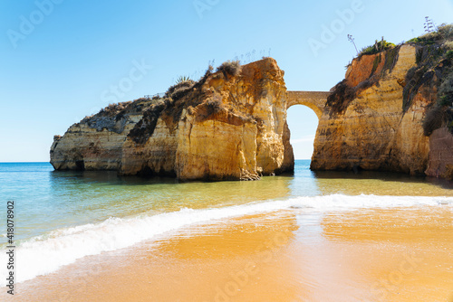 Panoramic view of Students beach Praia in Lagos, Algarve, Portugal