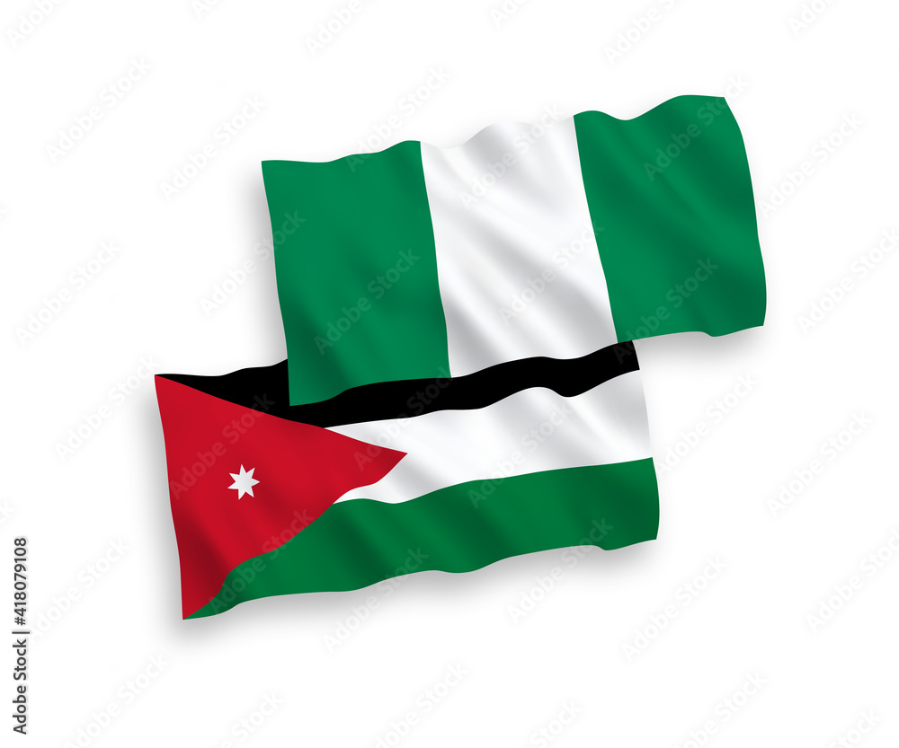 Flags of Hashemite Kingdom of Jordan and Nigeria on a white background Flags of Hashemite Kingdom of Jordan and Nigeria on a white background