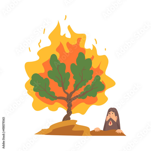 Burning Bush not Consuming by Flames as Narrative from Bible Vector Illustration