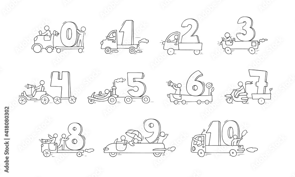 Obraz premium Cartoon icons set with cars and numbers.