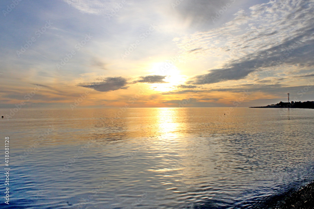 Sunset on the Black Sea coast of the Caucasus in February. Sunset on the Black Sea coast of the Caucasus in February.