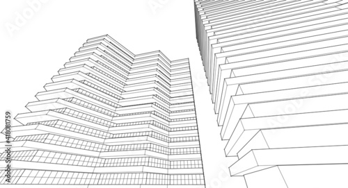 modern architecture house with balconies 3d rendering