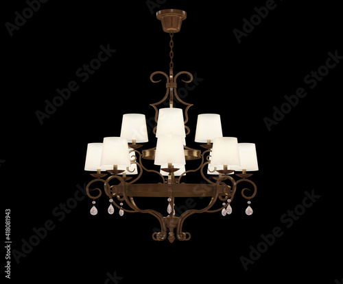 3d Render Retro chandelier  isolated on black background