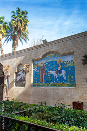 Cairo - Egypt - February 09, 2021: Old beautiful Orthodox Church in Cairo. Christian Coptic Hanging Church entrance.  Coptic Orthodox Church of Saint Virgin Mary photo