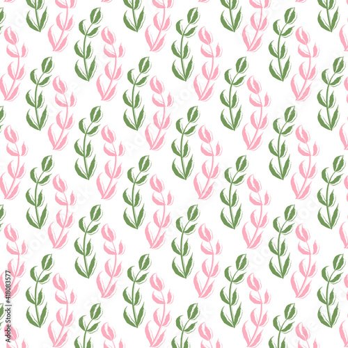 Abstract Pattern with elegant pink and green twigs