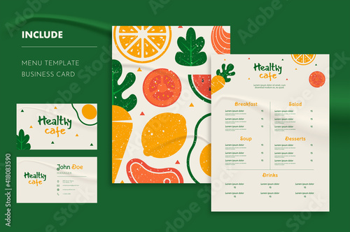 Healthy restaurant menu and business card template.