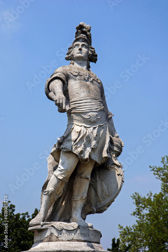 Statue of Antonio Da Rio, captain of the Church militias. Is one of the 78 statues located on the largest square in Italy, Prato della Valle in Padova.