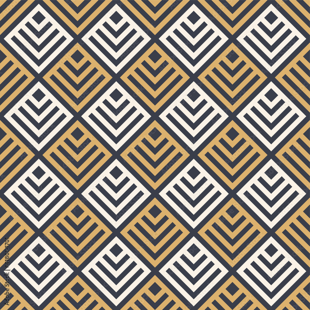 Abstract geometric seamless mosaic pattern. Modern stylish texture. Repeating geometric rhombuses tiles with stripe elements. Vector color background.