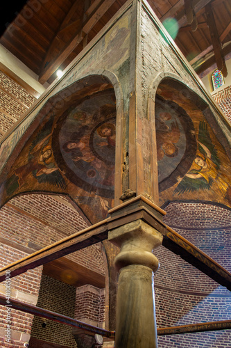 Cairo - Egypt - February 09, 2021: Old beautiful Orthodox Church in Cairo. Christian Coptic Hanging Church entrance.  Coptic Orthodox Church of Saint Virgin Mary photo