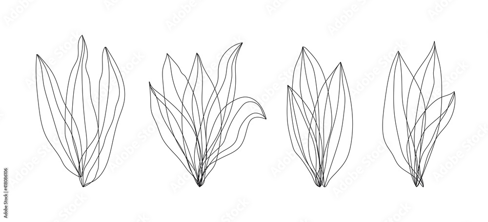 Leaves One Line Drawing Vector Set. Botanical Modern Single Line Art, Aesthetic Contour. Perfect for Home Decor, Wall Art Posters, or t-shirt Print, Mobile Case. Continuous Line Drawing of Leaves.	