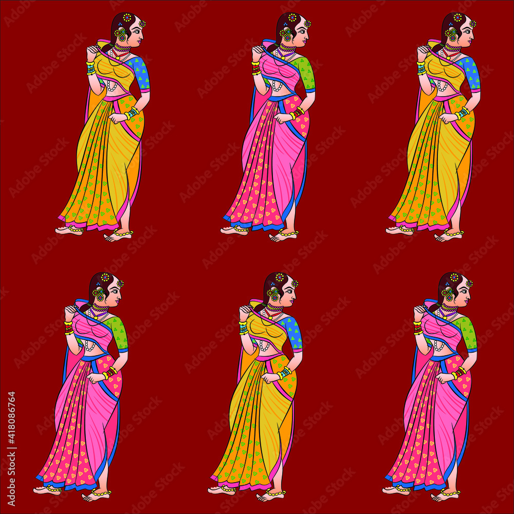Lord's Gopika, Sevika, or lady servants in Indian mythology. for textile printing, logo, wallpaper