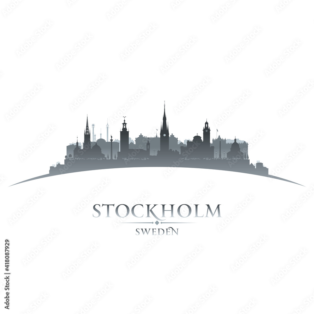 Stockholm Sweden city silhouette white background