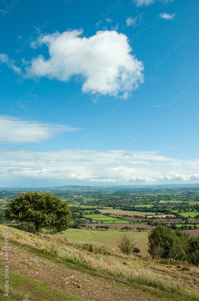 Panoramic scenery along the Malvern hills of England.