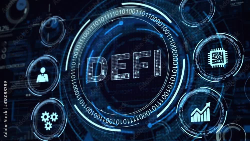 DeFi -Decentralized Finance on dark blue abstract polygonal background. Concept of blockchain, decentralized financial system DeFi -Decentralized Finance on dark blue abstract polygonal background. Concept of blockchain, decentralized financial system