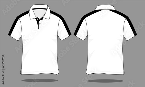 Short sleeve two tone polo shirt design white-black vector.Front and back view.