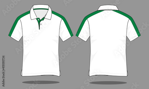 Short sleeve two tone polo shirt design white-green vector.Front and back view.