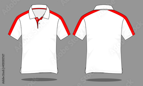 Short sleeve two tone polo shirt design white-red vector.Front and back view.