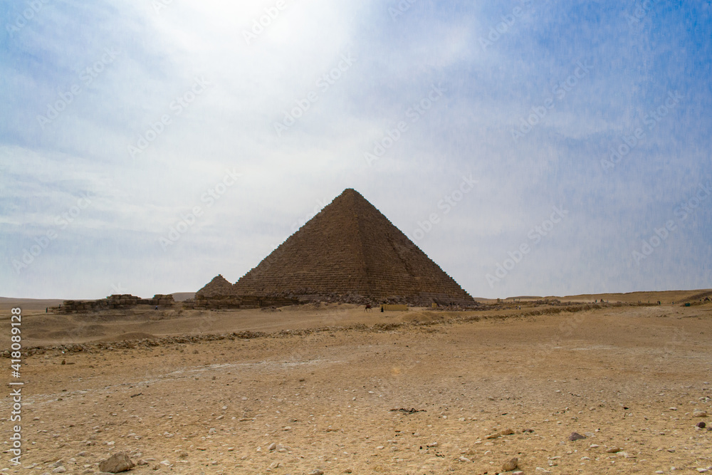 Cairo, Egypt - 09 Feb 2021. Great pyramids of ancient Egypt in Giza, Cairo Cairo, Egypt - 09 Feb 2021. Great pyramids of ancient Egypt in Giza, Cairo