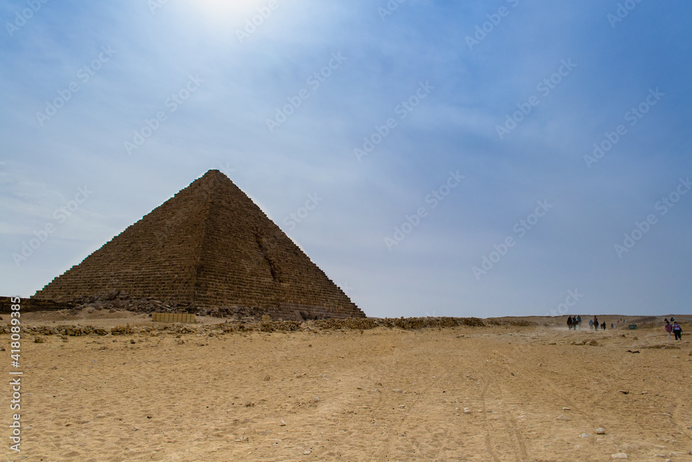 Cairo, Egypt - 09 Feb 2021. Great pyramids of ancient Egypt in Giza, Cairo