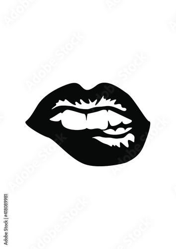 Woman and Man vector lips and mouth, silhouette and glossy, Woman's lip gestures icon vector set. Girl mouths close up expressing different emotions