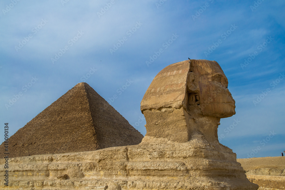 Cairo, Egypt - 03 Feb 2021. Great pyramids of ancient Egypt in Giza, Cairo Cairo, Egypt - 03 Feb 2021. Great pyramids of ancient Egypt in Giza, Cairo