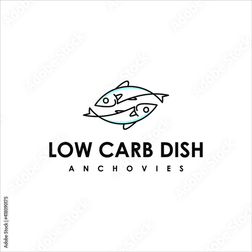 Anchovy Fish Logo Animal Seafood Vector Icon Low Carb Diet and Healthy Meal illustration Template Idea