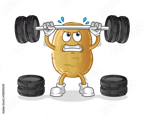 potato lifting the barbell character. cartoon mascot vector
