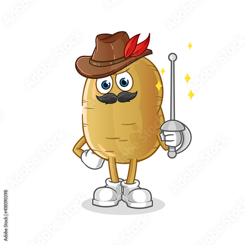 potato fencer character. cartoon mascot vector