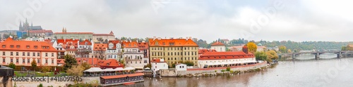 Panorama beautiful city, capital Czech Republic, Prague. Vltava river with ancient bridges.