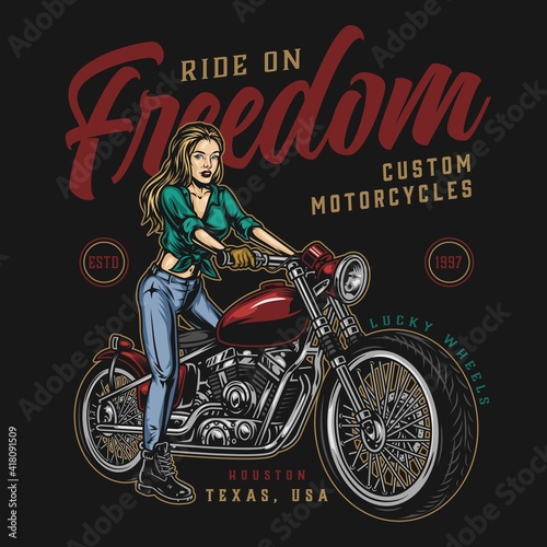 Vintage colorful motorcycle print