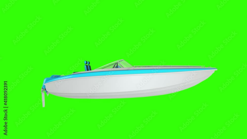 Boat animation on green screen. Motor boat sailing over waves, 4k