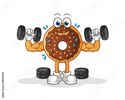 chocolate donut weight training illustration. character vector