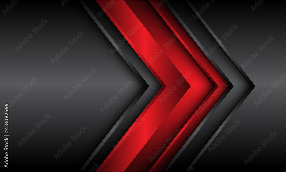 Abstract red glossy arrow direction on dark grey metallic design modern futuristic background vector illustration. Abstract red glossy arrow direction on dark grey metallic design modern futuristic background vector illustration.