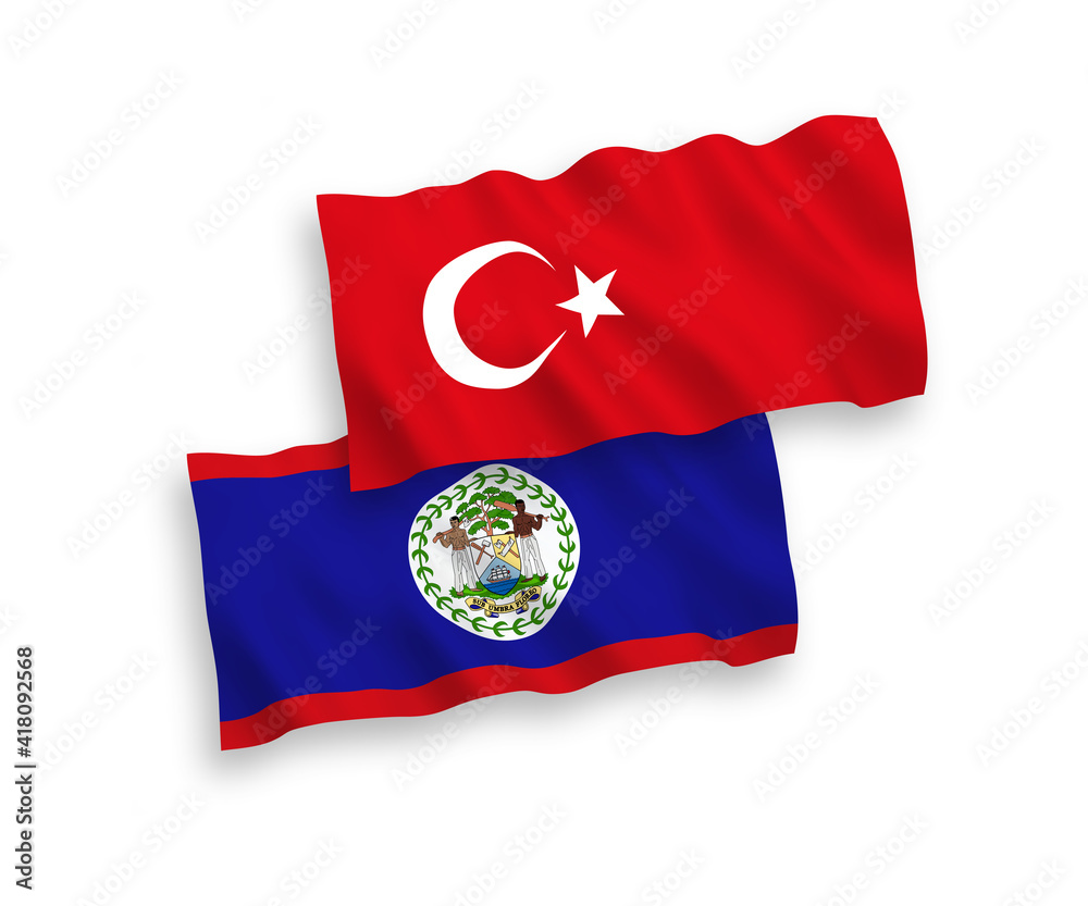 Flags of Turkey and Belize on a white background Flags of Turkey and Belize on a white background