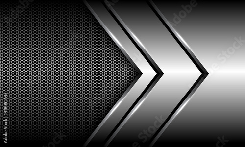 Abstract silver arrow direction overlap on hexagon mesh design modern luxury futuristic background vector illustration.